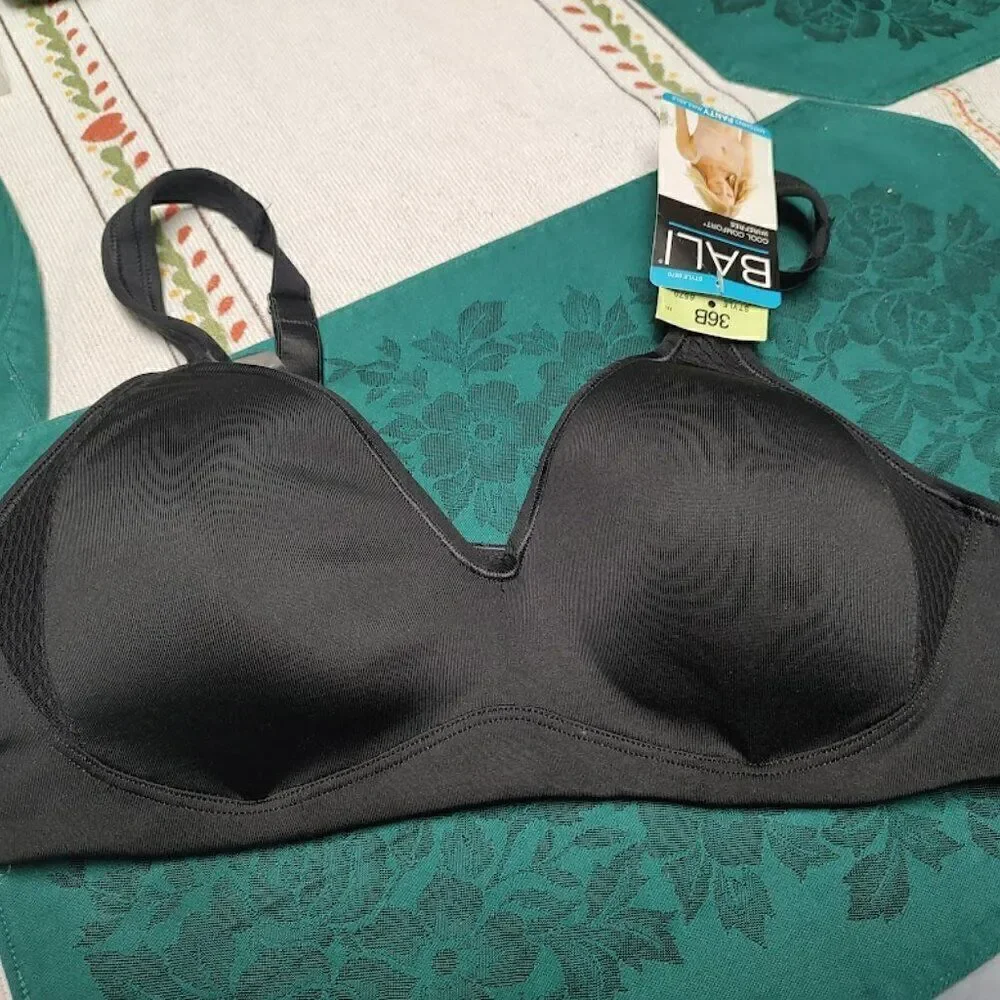 New Bali Black Cool Comfort Wire Free Bra Size Women's 36B
